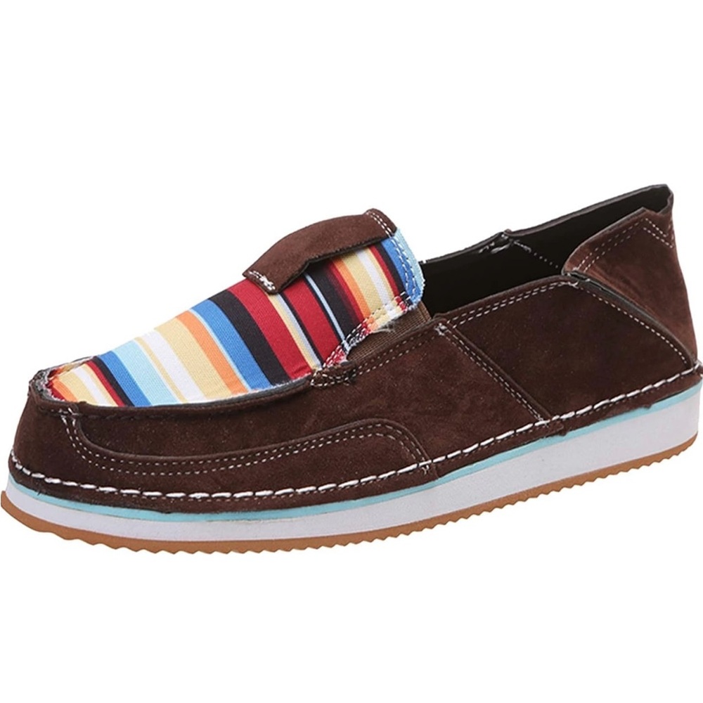 Men's Brown Suede Loafers with Colorful Stripes